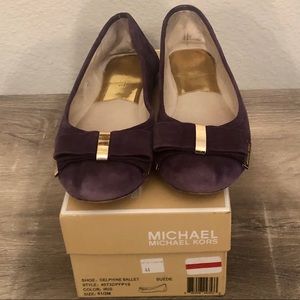 Leather Suede Purple Bow Michael Kors Ballet Flats